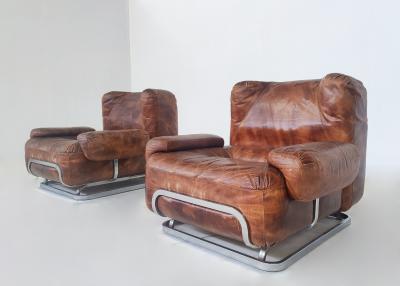 Pair of Mid Century Modern Leather Chrome Armchairs