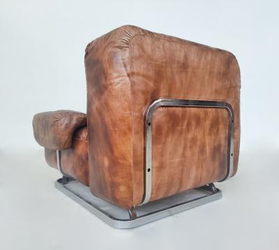 Pair of Mid Century Modern Leather Chrome Armchairs