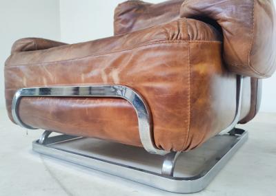 Pair of Mid Century Modern Leather Chrome Armchairs