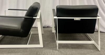 Pair of Mid Century Modern Lounge Chairs Leather Steel Base American 1980s