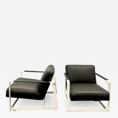 Pair of Mid Century Modern Lounge Chairs Leather Steel Base American 1980s