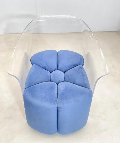 Pair of Mid Century Modern Lucite Armchairs in Blue Velvet