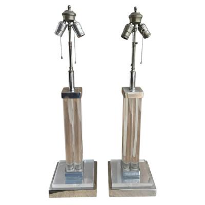 Pair of Mid Century Modern Lucite Chrome Table Lamps