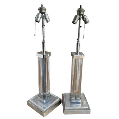 Pair of Mid Century Modern Lucite Chrome Table Lamps