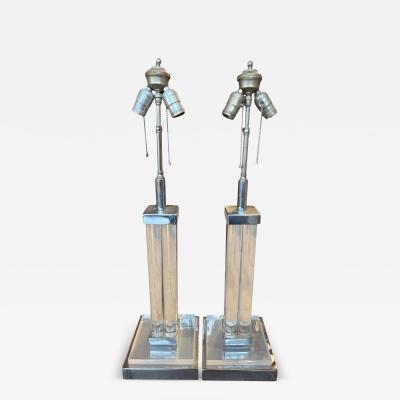 Pair of Mid Century Modern Lucite Chrome Table Lamps