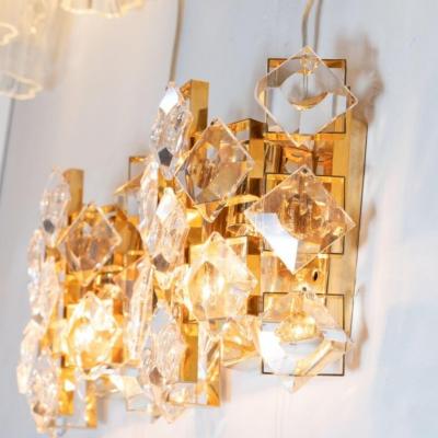 Pair of Mid Century Modern Mosaic Beveled Glass and Polished Brass Sconces