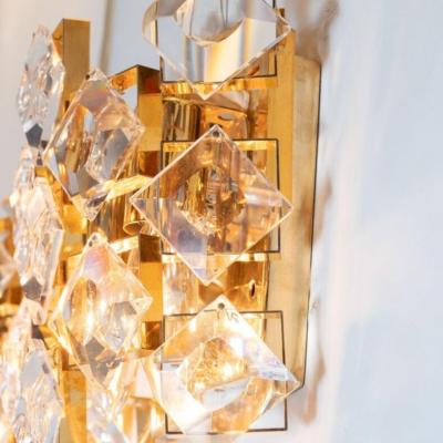 Pair of Mid Century Modern Mosaic Beveled Glass and Polished Brass Sconces