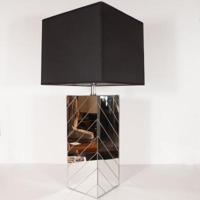 Pair of Mid Century Modern Rectangular Mirrored Table Lamps with Nickel Fittings