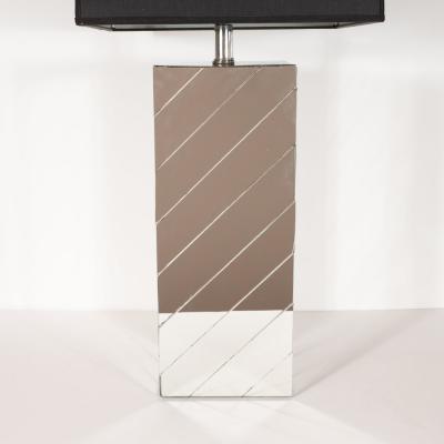 Pair of Mid Century Modern Rectangular Mirrored Table Lamps with Nickel Fittings