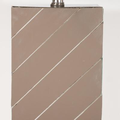 Pair of Mid Century Modern Rectangular Mirrored Table Lamps with Nickel Fittings
