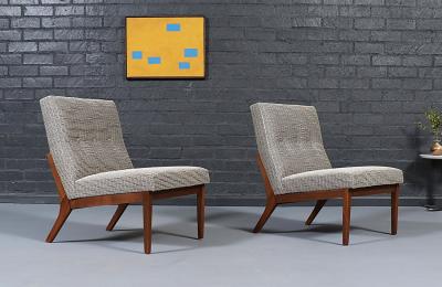 Pair of Mid Century Modern Sculpted Walnut Slipper Chairs