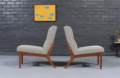 Pair of Mid Century Modern Sculpted Walnut Slipper Chairs