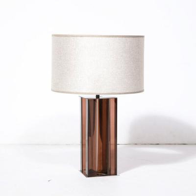 Pair of Mid Century Modern Smoked Amethyst Lucite Polished Chrome Table Lamps
