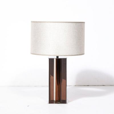 Pair of Mid Century Modern Smoked Amethyst Lucite Polished Chrome Table Lamps