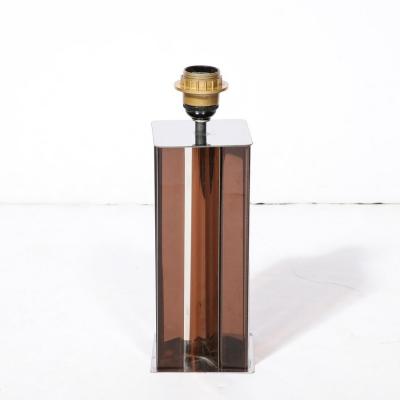 Pair of Mid Century Modern Smoked Amethyst Lucite Polished Chrome Table Lamps
