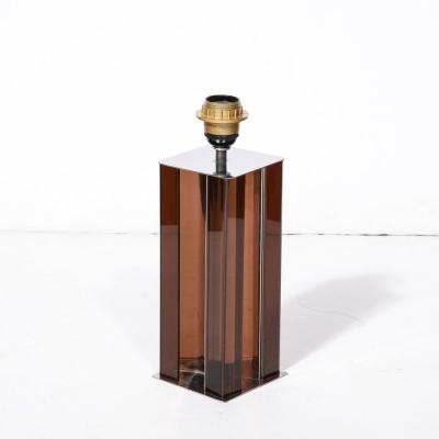 Pair of Mid Century Modern Smoked Amethyst Lucite Polished Chrome Table Lamps