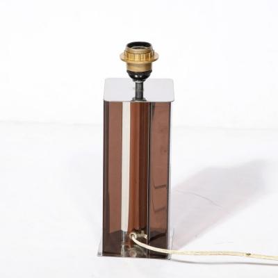 Pair of Mid Century Modern Smoked Amethyst Lucite Polished Chrome Table Lamps