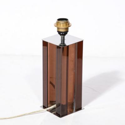 Pair of Mid Century Modern Smoked Amethyst Lucite Polished Chrome Table Lamps
