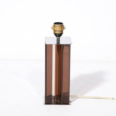 Pair of Mid Century Modern Smoked Amethyst Lucite Polished Chrome Table Lamps