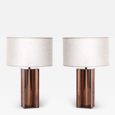 Pair of Mid Century Modern Smoked Amethyst Lucite Polished Chrome Table Lamps