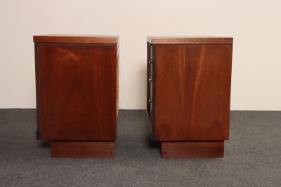 Pair of Mid Century Modern Stained Mahogany and Brass Two Drawer Nightstands