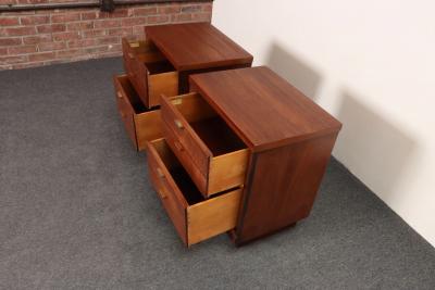 Pair of Mid Century Modern Stained Mahogany and Brass Two Drawer Nightstands