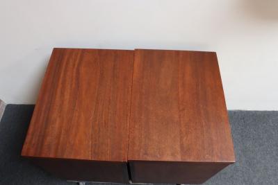 Pair of Mid Century Modern Stained Mahogany and Brass Two Drawer Nightstands