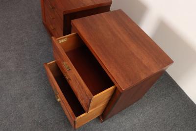Pair of Mid Century Modern Stained Mahogany and Brass Two Drawer Nightstands