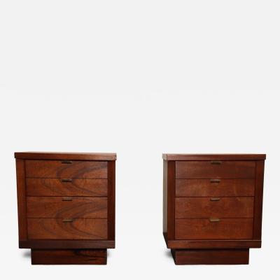 Pair of Mid Century Modern Stained Mahogany and Brass Two Drawer Nightstands