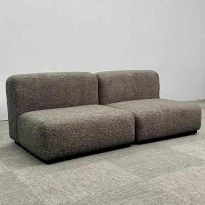 Pair of Mid Century Modern Stendig Lounge Slipper Chairs Gray Boucle