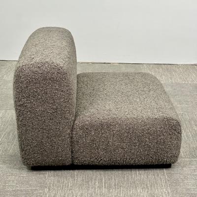 Pair of Mid Century Modern Stendig Lounge Slipper Chairs Gray Boucle