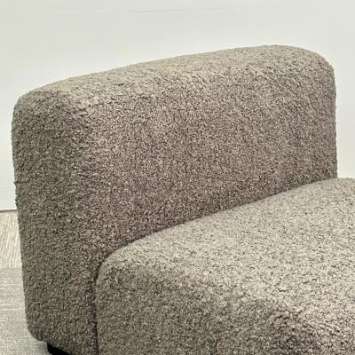 Pair of Mid Century Modern Stendig Lounge Slipper Chairs Gray Boucle
