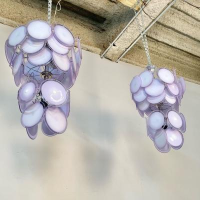 Pair of Mid Century Modern Style Purple Murano Glass Disk Chandeliers