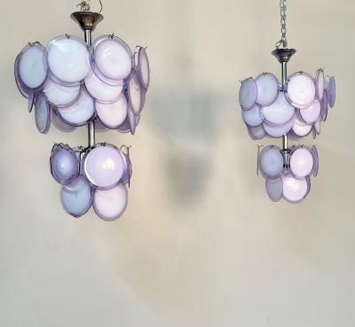 Pair of Mid Century Modern Style Purple Murano Glass Disk Chandeliers