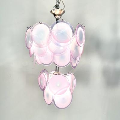 Pair of Mid Century Modern Style Purple Murano Glass Disk Chandeliers