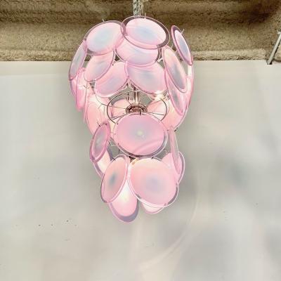 Pair of Mid Century Modern Style Purple Murano Glass Disk Chandeliers
