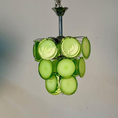 Pair of Mid Century Modern Style Small Green Murano Glass Disk Chandeliers