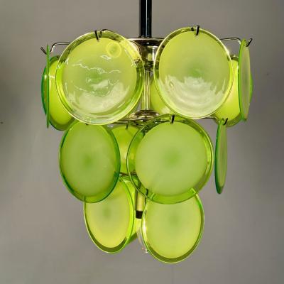 Pair of Mid Century Modern Style Small Green Murano Glass Disk Chandeliers