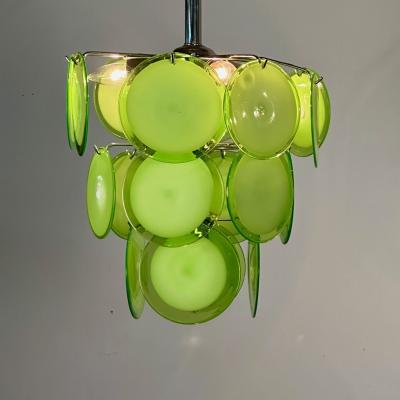 Pair of Mid Century Modern Style Small Green Murano Glass Disk Chandeliers