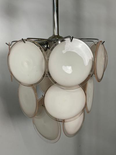 Pair of Mid Century Modern Style Small Pink Murano Glass Disk Chandeliers