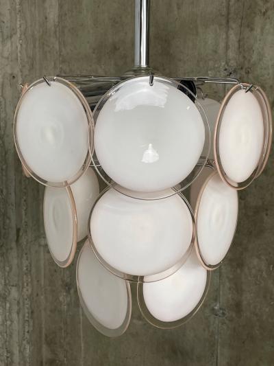 Pair of Mid Century Modern Style Small Pink Murano Glass Disk Chandeliers