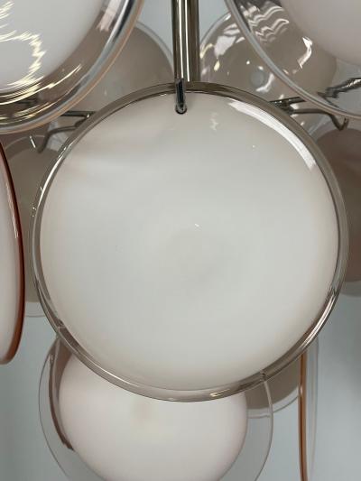 Pair of Mid Century Modern Style Small Pink Murano Glass Disk Chandeliers