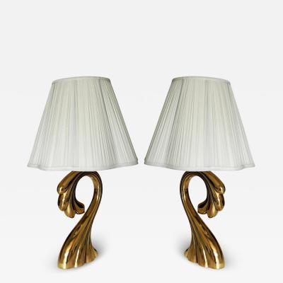 Pair of Mid Century Modern Tall Sculptural Brass Table Lamps