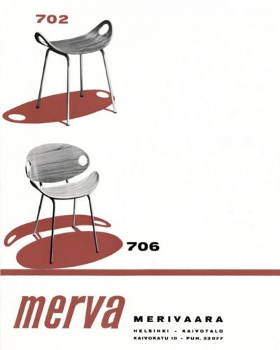 Pair of Mid Century Modern Ulla Chairs Model 706 Ola Kettunen Merivaara 1950s