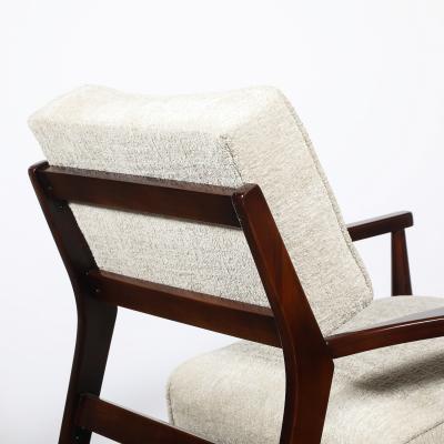 Pair of Mid Century Modern Walnut Armchairs with Off White Textural Upholstery