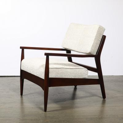 Pair of Mid Century Modern Walnut Armchairs with Off White Textural Upholstery