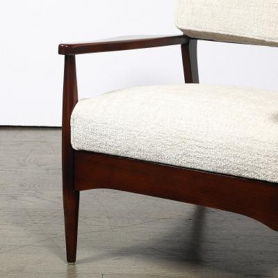 Pair of Mid Century Modern Walnut Armchairs with Off White Textural Upholstery