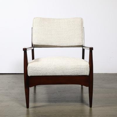 Pair of Mid Century Modern Walnut Armchairs with Off White Textural Upholstery