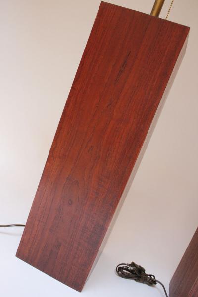 Pair of Mid Century Modern Walnut Column Block Form Table Lamps