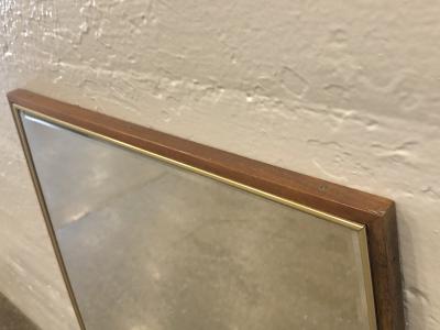 Pair of Mid Century Modern Walnut and Brass Mirrors